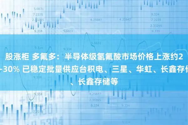 股涨柜 多氟多：半导体级氢氟酸市场价格上涨约20%-30% 已稳定批量供应台积电、三星、华虹、长鑫存储等